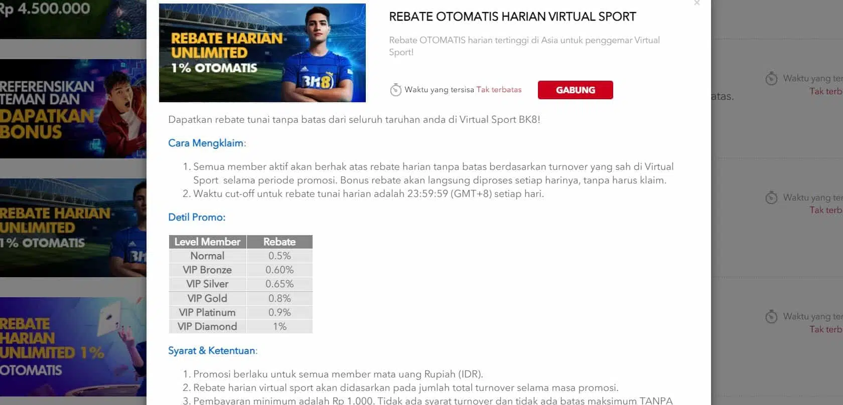 Bonus Harian BK8: Rebate Virtual Sports Sampai 1%