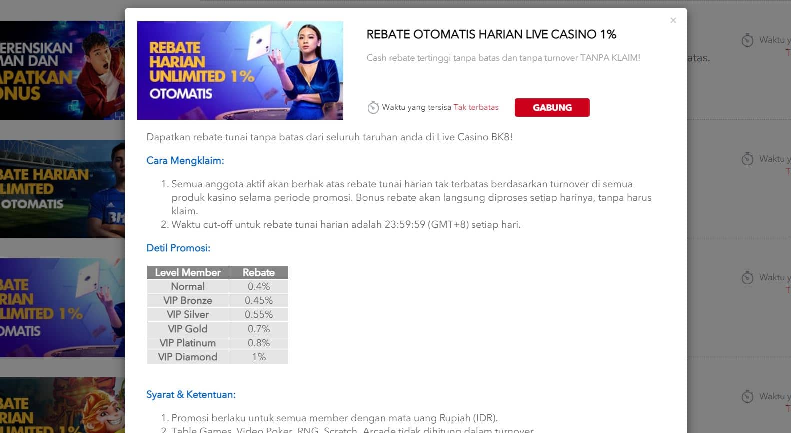 Bonus Rebate Harian 1% Secara Otomatis Di Judi Online BK8