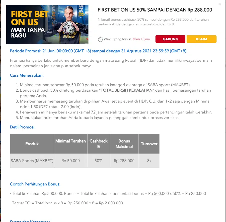 BK8 : Promo First Bet On Us